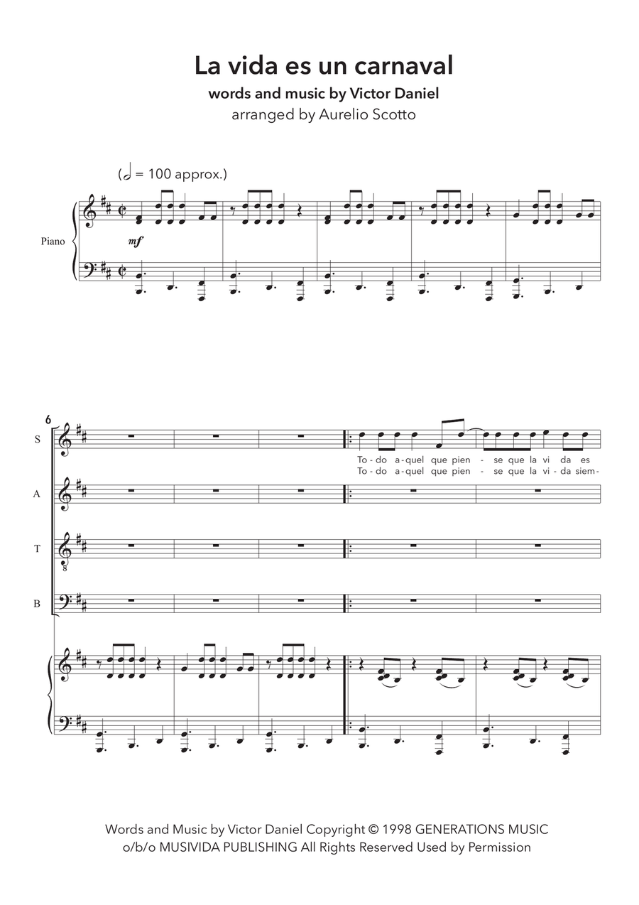 La Vida Es Un Carnaval 4-Part scores gallery preview page 3