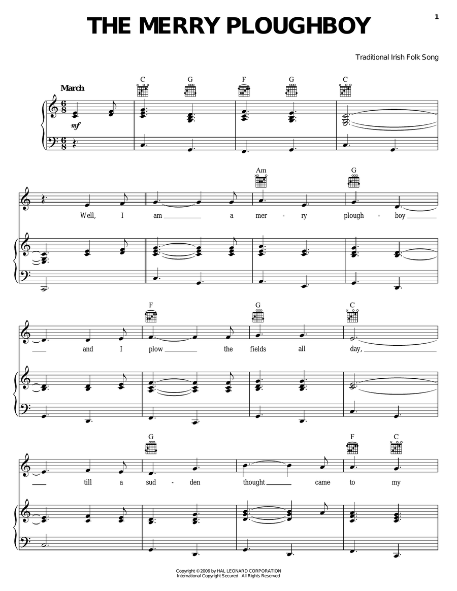 The Merry Ploughboy Piano, Vocal, Guitar scores gallery preview page 1