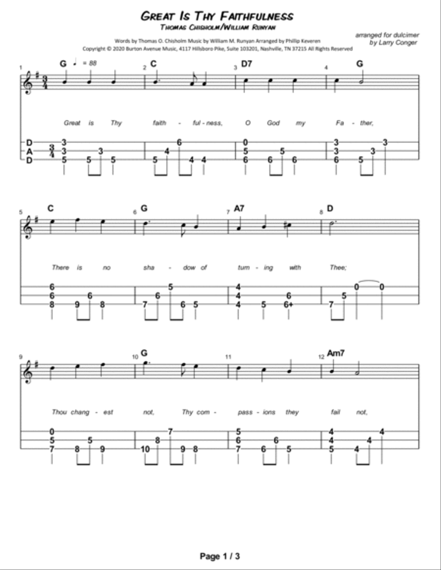 Great Is Thy Faithfulness Dulcimer scores gallery preview page 2