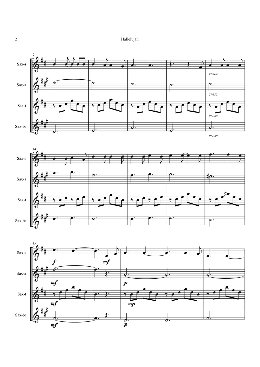Hallelujah Saxophone Quartet scores gallery preview page 2