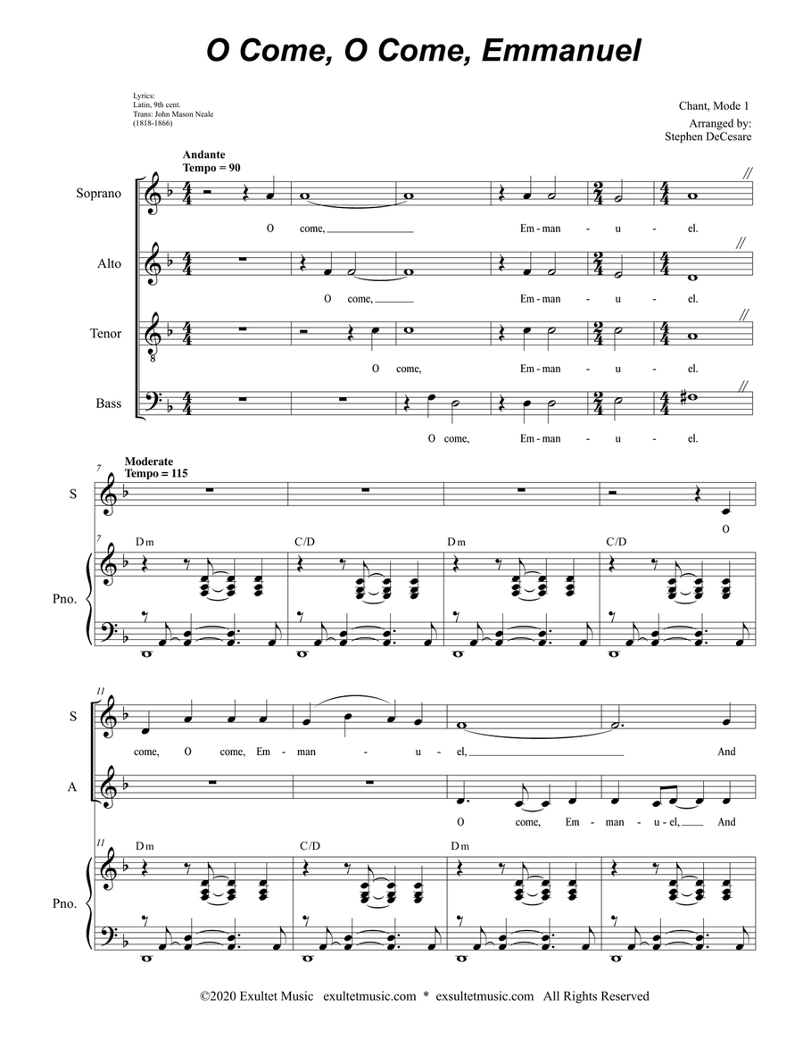 O Come, O Come, Emmanuel (SATB) 4-Part scores gallery preview page 1