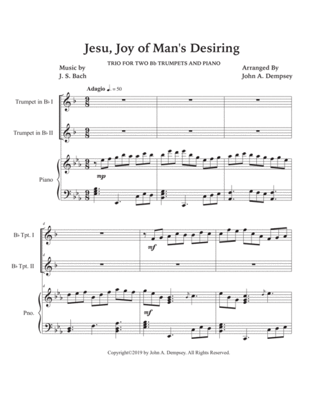 Jesu, Joy of Man's Desiring (Trio for Two Trumpets and Piano) image number null