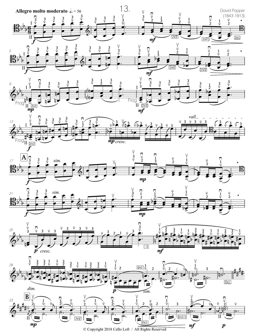 Popper (arr. Richard Aaron): Op. 73, Etude #13 Cello Solo scores gallery preview page 2