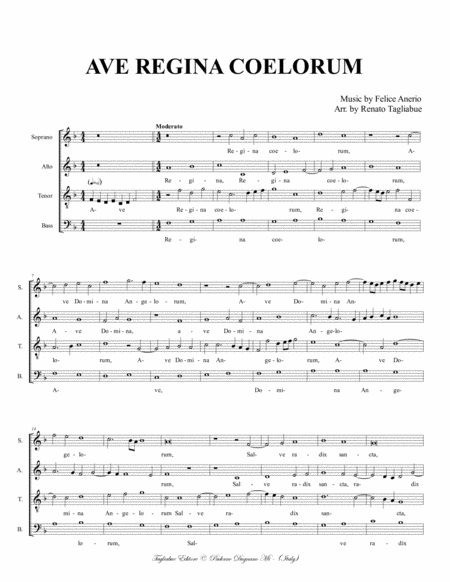 AVE REGINA COELORUM - Anerio - For SATB Choir image number null