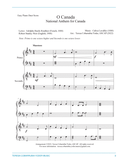 O Canada - Easy Piano Duet image number null
