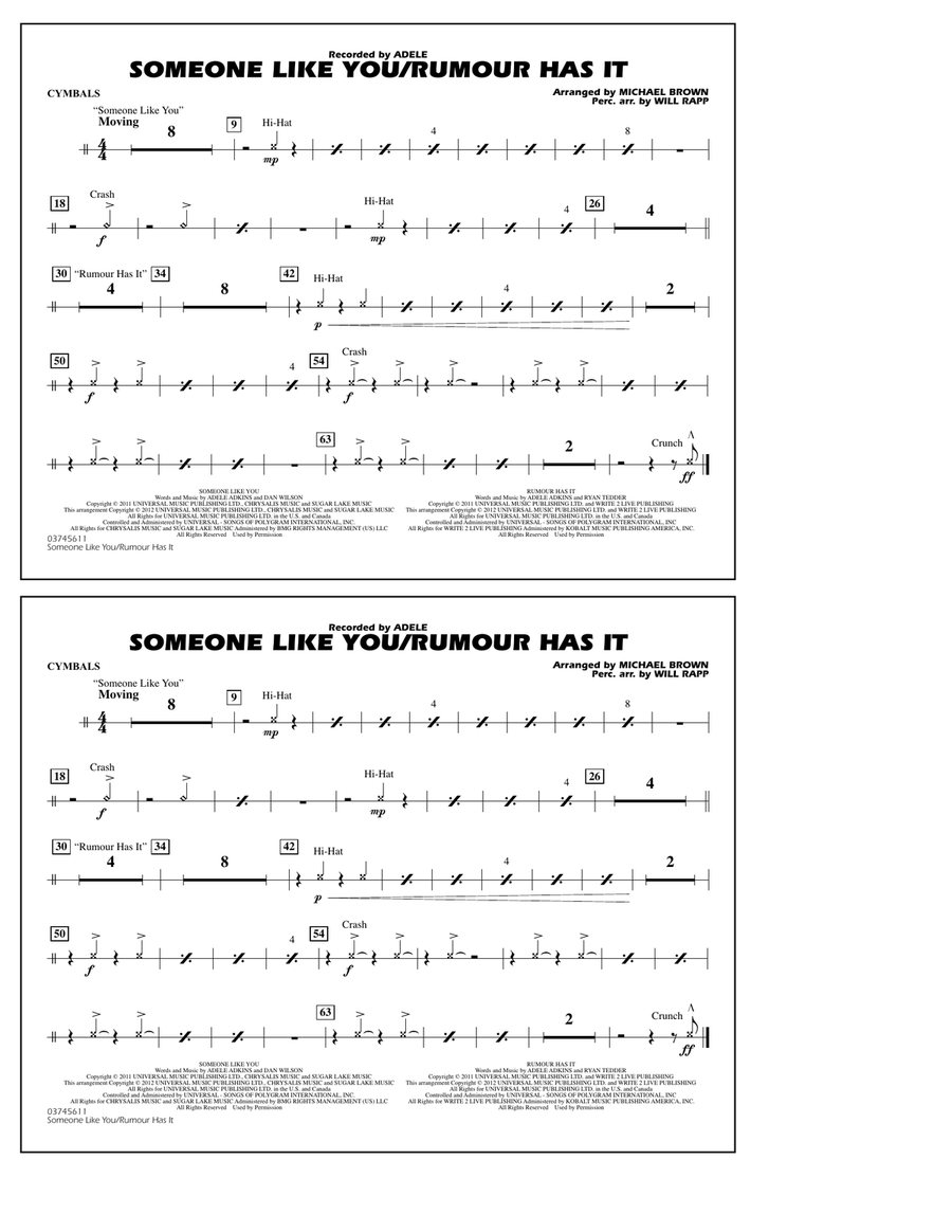 Someone Like You/Rumour Has It - Cymbals Marching Band scores gallery preview page 1