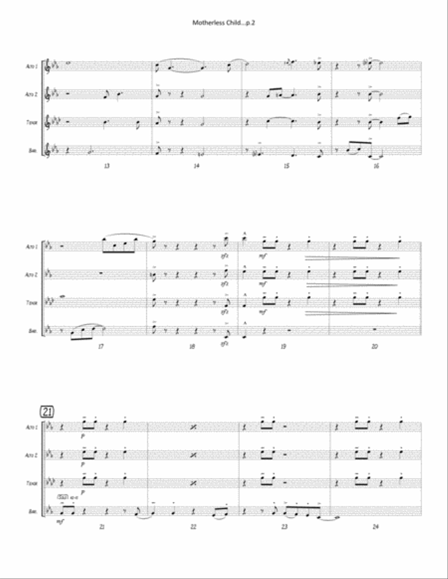 (Sometimes I Feel Like a) Motherless Child Woodwind Quartet scores gallery preview page 3