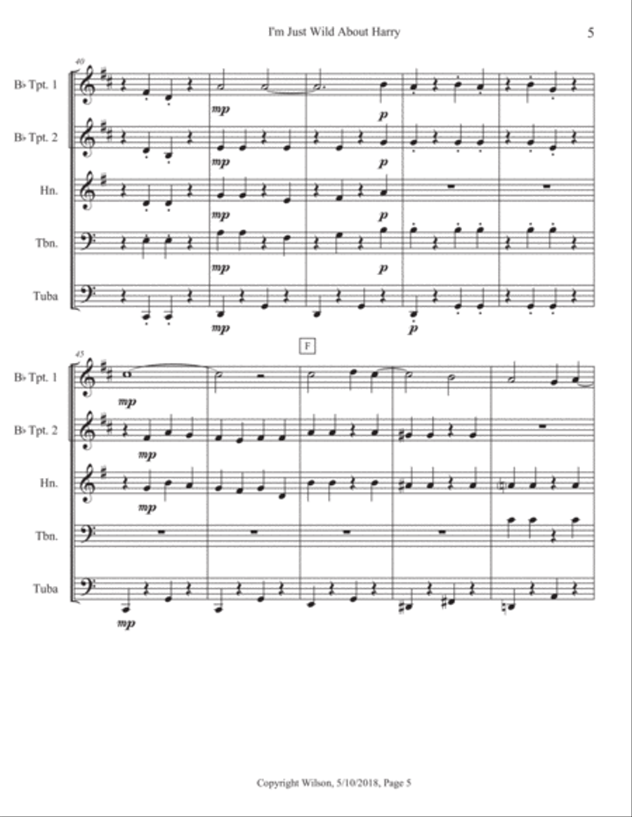 I'm Just Wild About Harry Brass Quintet scores gallery preview page 6