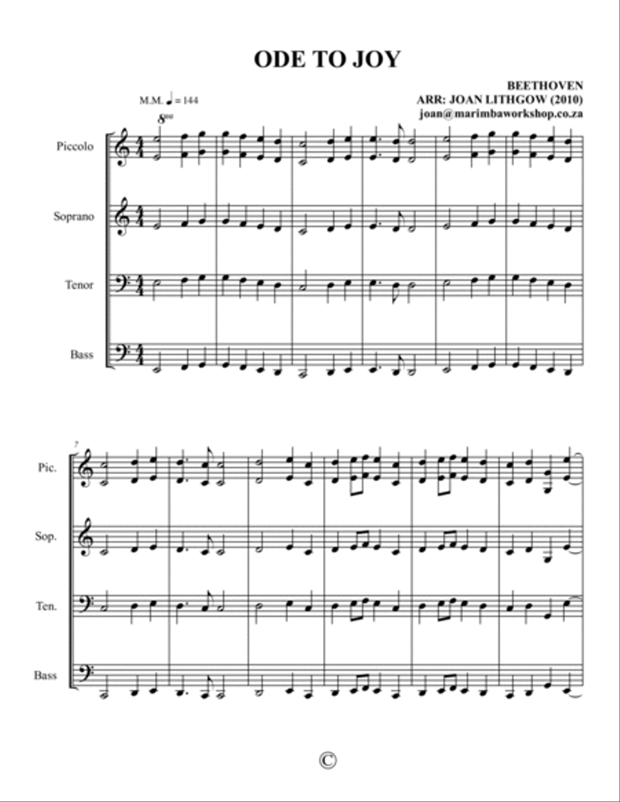 Ode to Joy (from Beethoven's 9th Symphony) for Marimba Band - Score Only