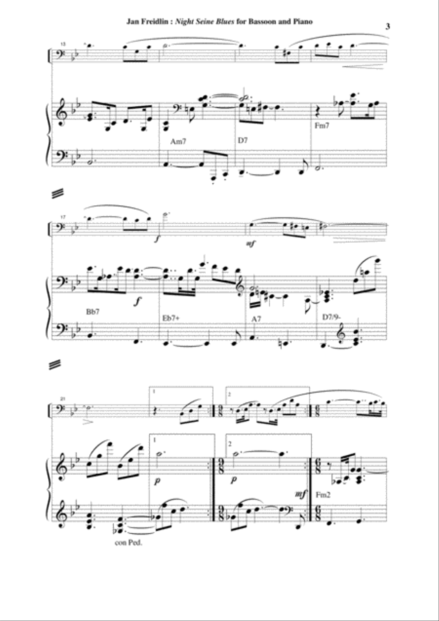 Jan Freidlin: Night Seine Blues for bassoon and piano Bassoon Solo scores gallery preview page 3