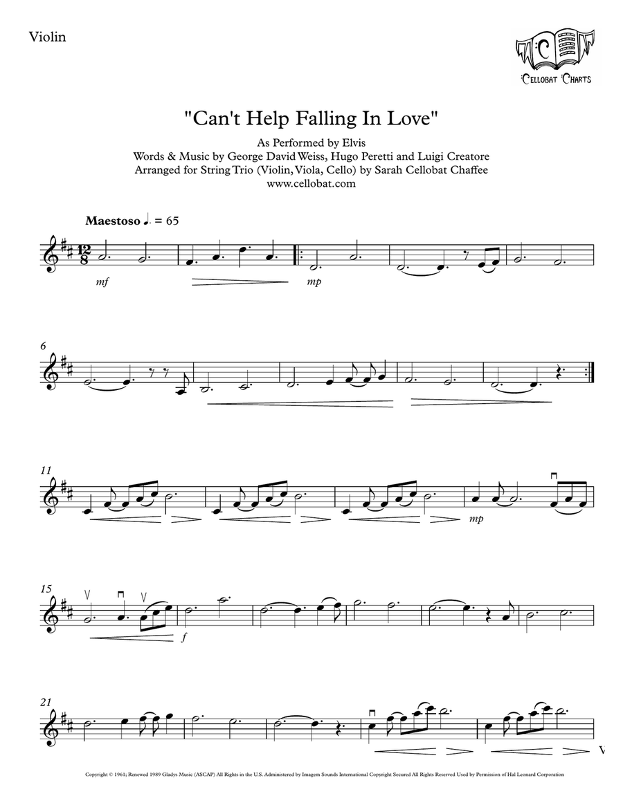 Can't Help Falling In Love String Trio scores gallery preview page 6