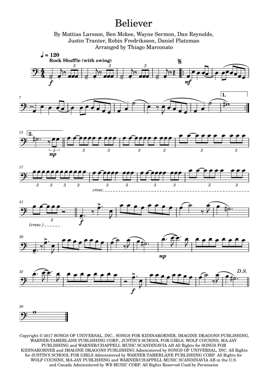 Believer Cello Solo scores gallery preview page 1