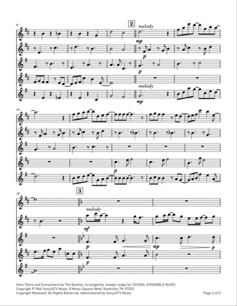 Here, There And Everywhere Saxophone Quartet scores gallery preview page 2
