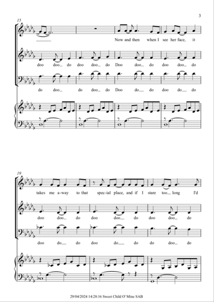 Sweet Child O' Mine 3-Part scores gallery preview page 3