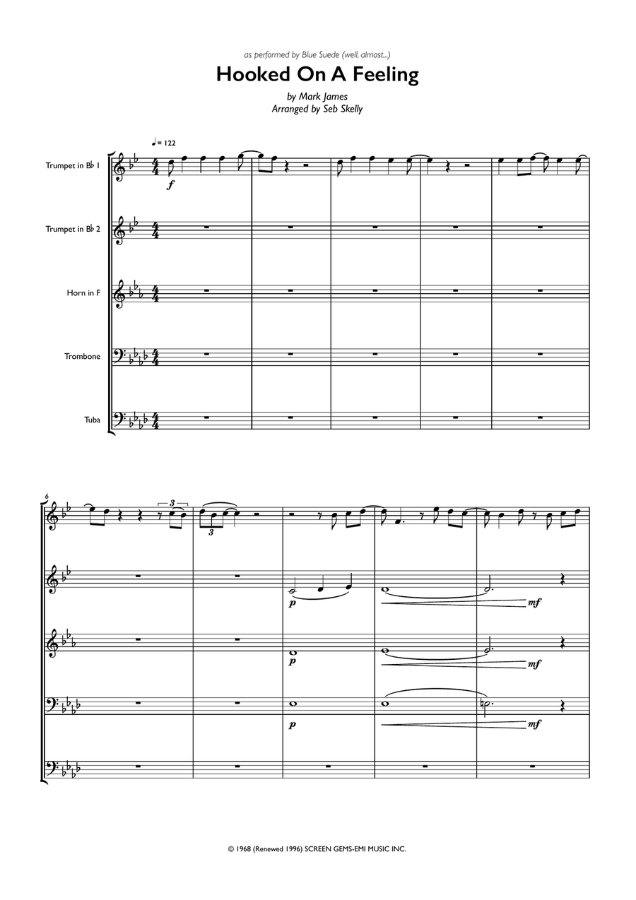 Hooked On A Feeling Brass Ensemble scores gallery preview page 1