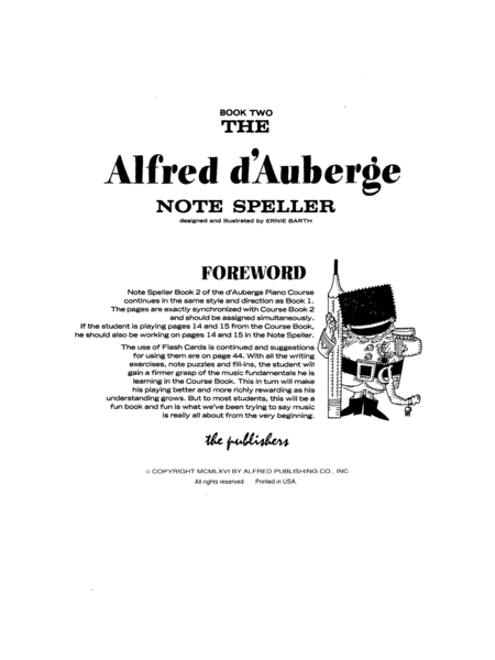 Alfred d'Auberge Piano Course Note Speller, Book 2