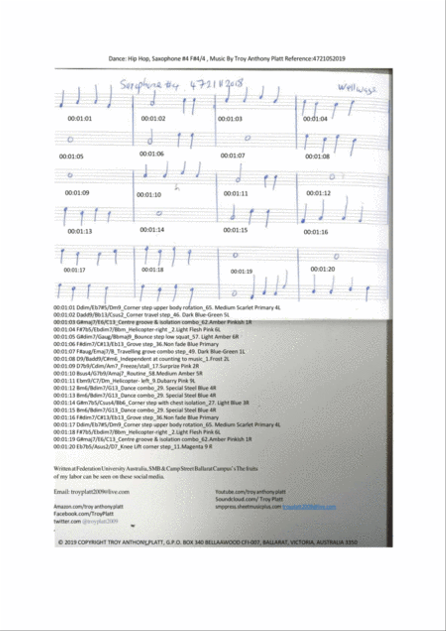 Dance: Hip Hop, Saxophone #4 F#4/4 , Music By Troy Anthony Platt Reference:4721052019 Concert Band scores gallery preview page 1