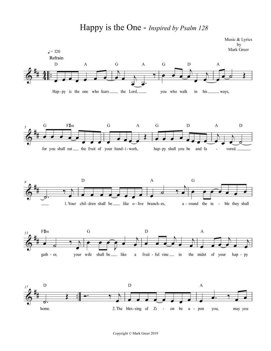 Happy is the One - Inspired by Psalm 128 Guitar scores gallery preview page 1