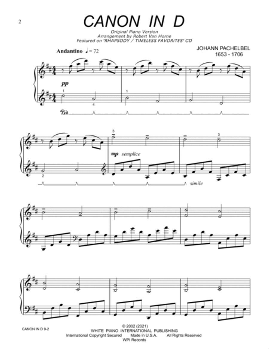 Canon In D (Arranged For Intermediate Piano) Piano Method scores gallery preview page 2
