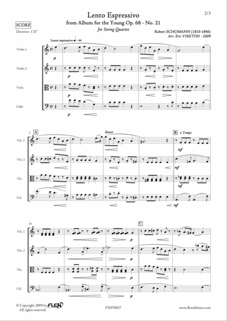 Lento Espressivo - from Album for the Young Opus 68 No. 21 String Quartet scores gallery preview page 2