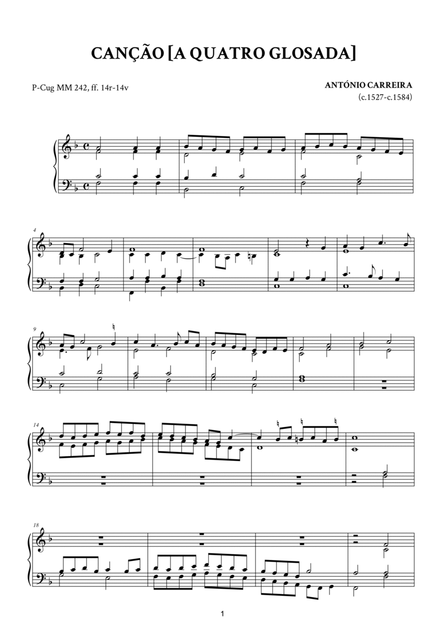 Canção [a Quatro Glosada] Organ Solo scores gallery preview page 1