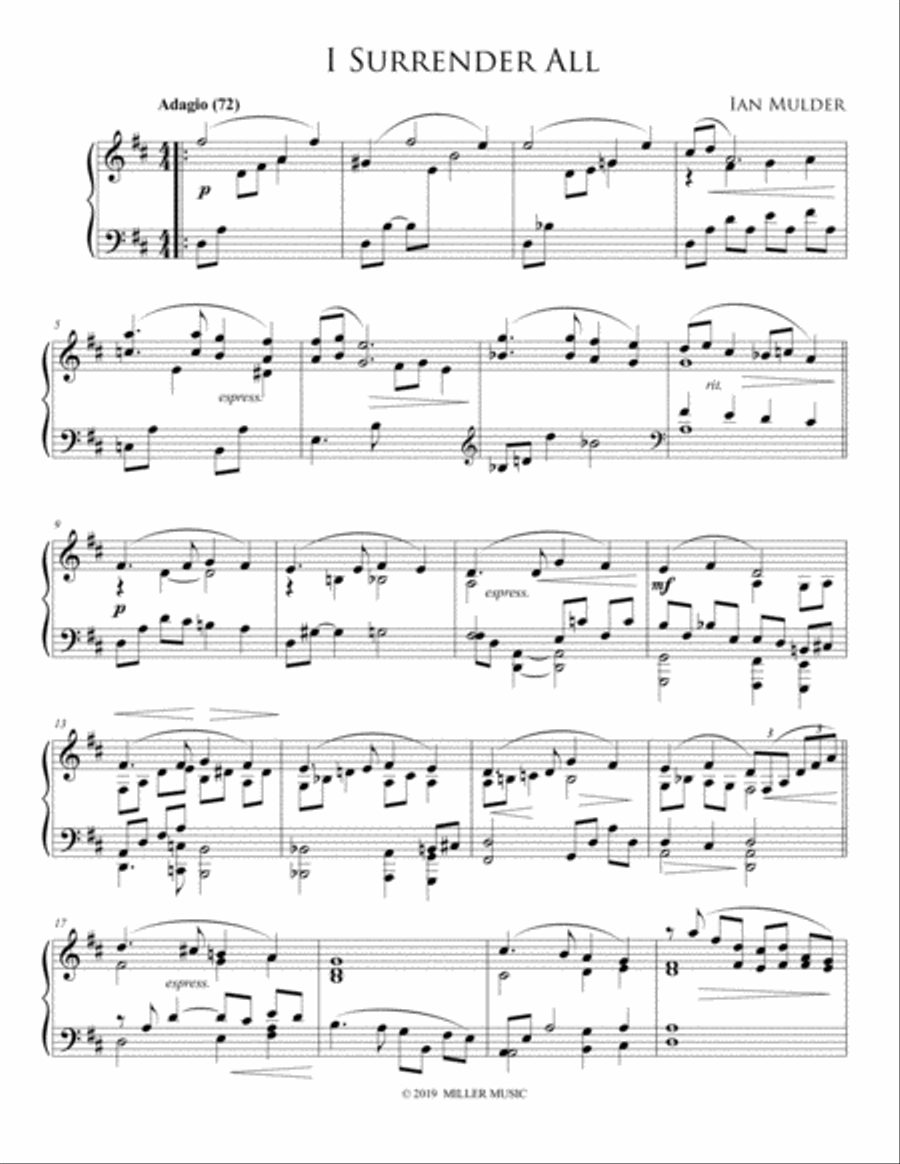 I Surrender All in D Piano Solo scores gallery preview page 1