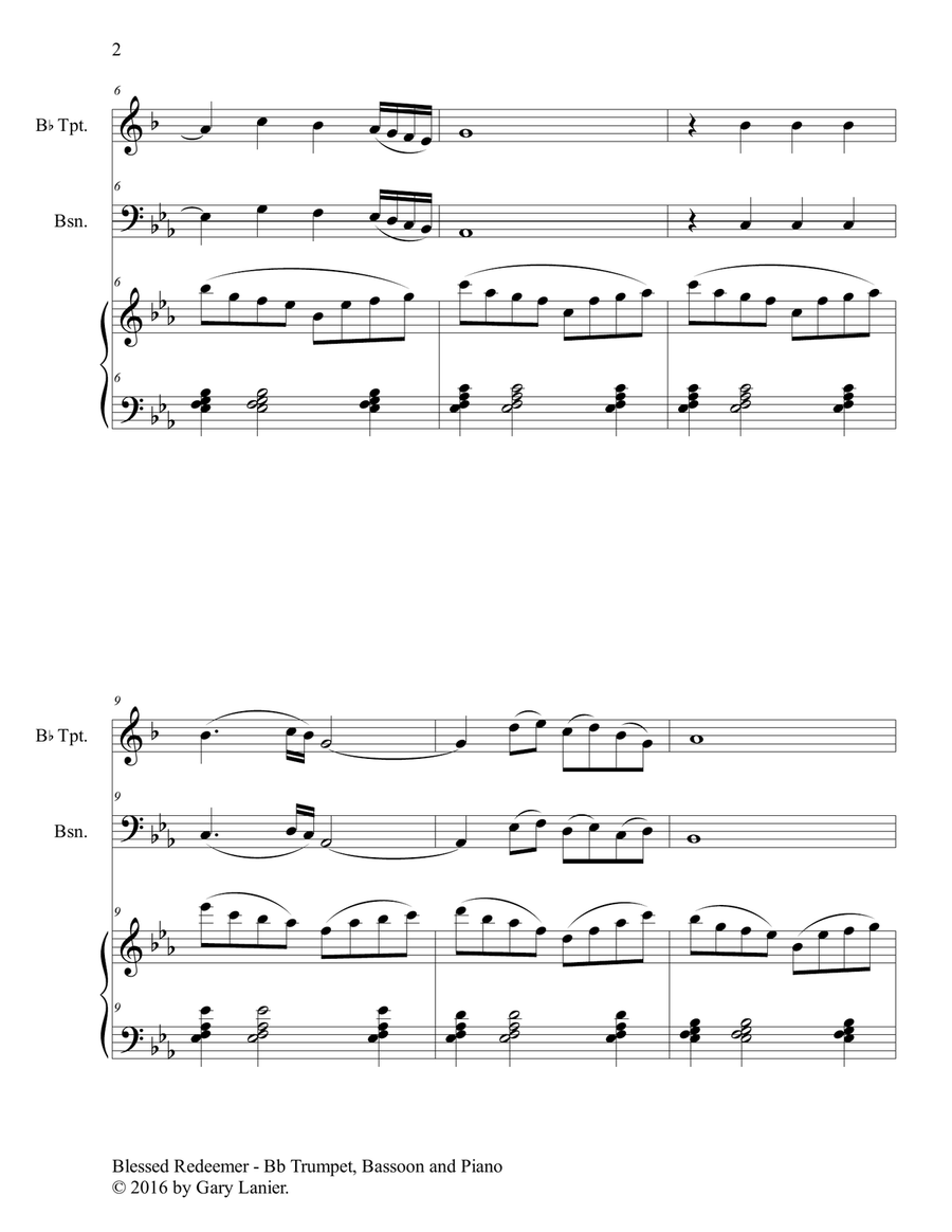 3 FAVORITE HYMNS (Trio - Bb Trumpet, Bassoon & Piano with Score/Parts) Trumpet Trio scores gallery preview page 3
