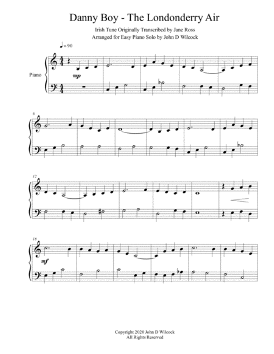 Danny Boy - The Londonderry Air - Easy Piano Solo Easy Piano scores gallery preview page 1