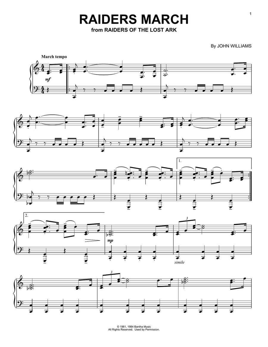 Raiders March Piano Solo scores gallery preview page 1