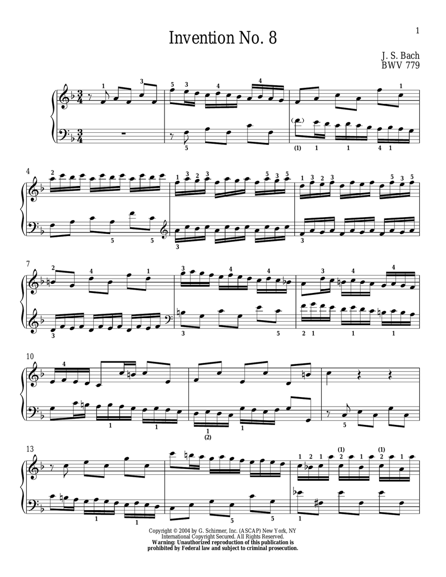Two-Part Invention In F Major Piano Solo scores gallery preview page 1