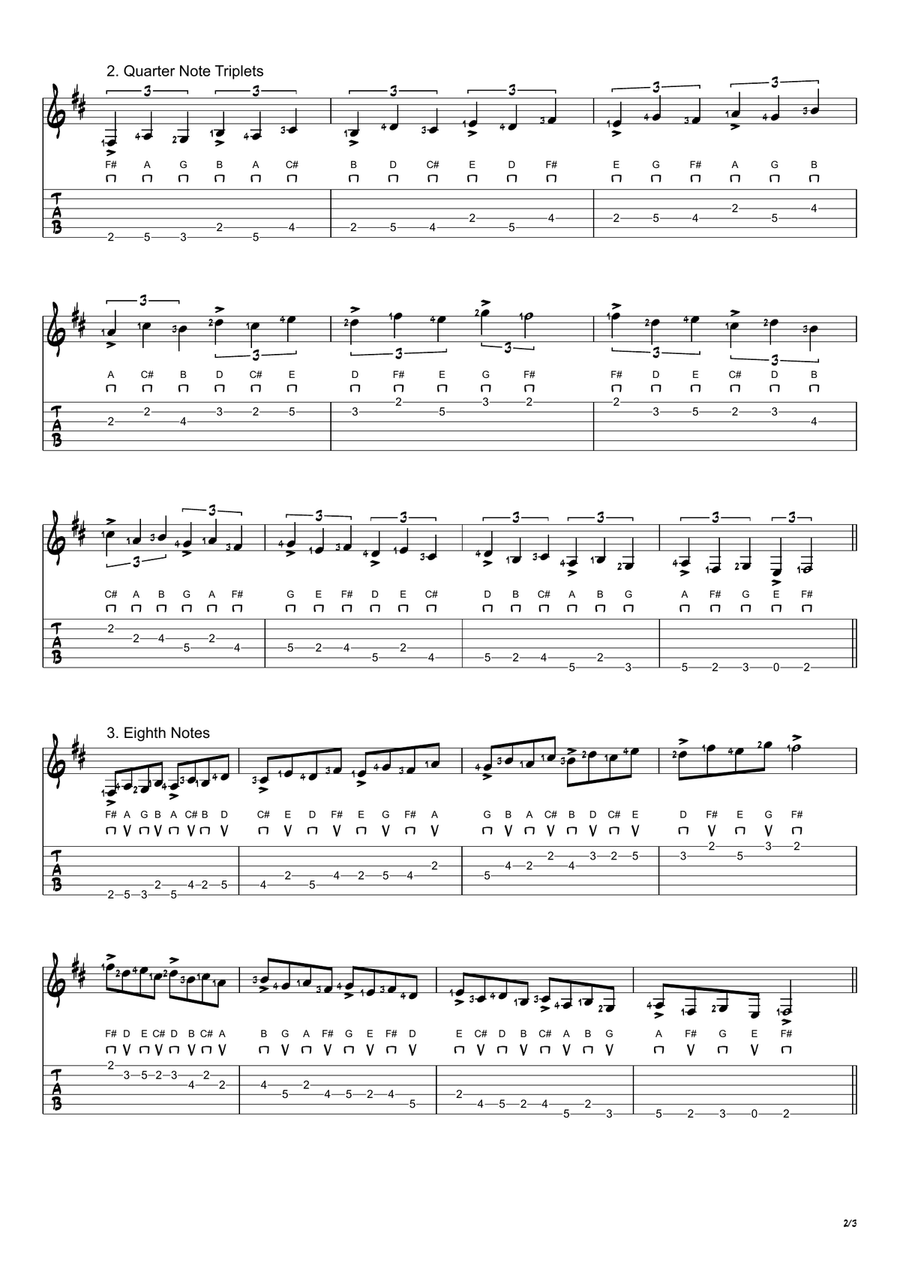 F# Phrygian Mode Exercises - Ascending and Descending in 3rds Acoustic Guitar scores gallery preview page 2