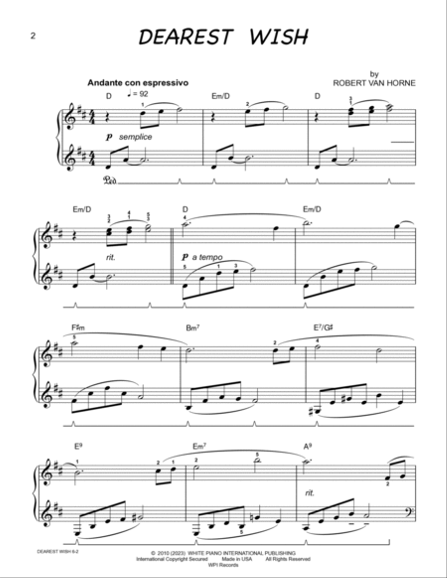 DEAREST WISH (Piano Solo) by ROBERT VAN HORNE Piano Solo scores gallery preview page 2
