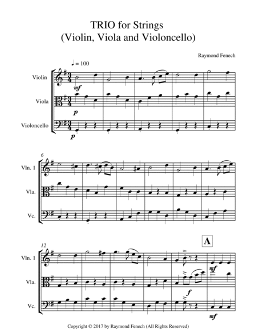 Trio for 3 Strings (Violin, Viola & Cello) - Easy/Beginner String Trio scores gallery preview page 6