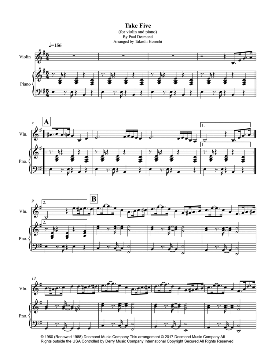 Take Five Take Five Violin Solo scores gallery preview page 1