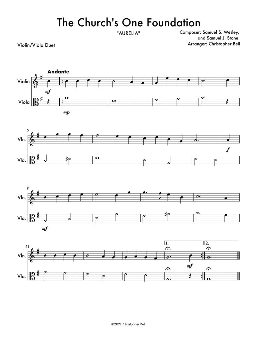 The Church's One Foundation - Violin/Viola Duet String Duet scores gallery preview page 1
