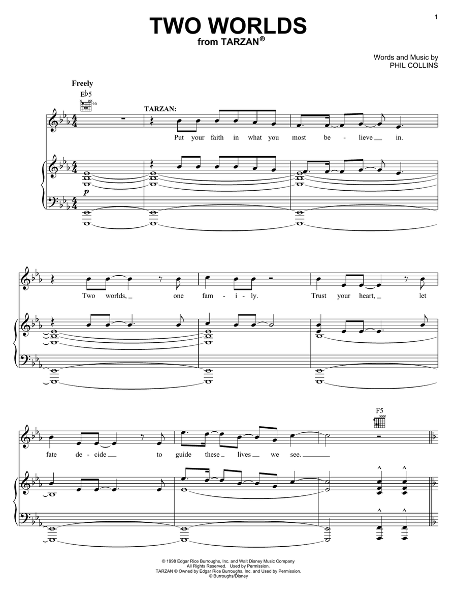 Two Worlds Piano, Vocal, Guitar scores gallery preview page 1