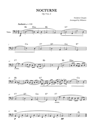 Book cover for Chopin Nocturne op. 9 no. 2 | Tuba | B-flat Major | Chords | Easy beginner