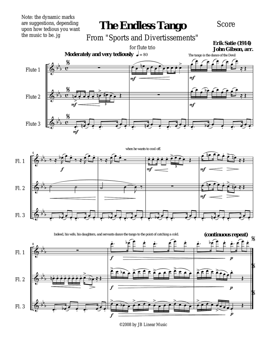 The Endless Tango by Erik Satie set for flute trio Flute Solo scores gallery preview page 1