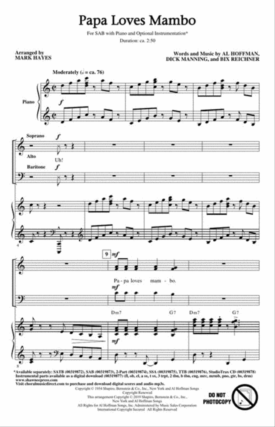 Papa Loves Mambo Papa Loves Mambo 3-Part scores gallery preview page 3
