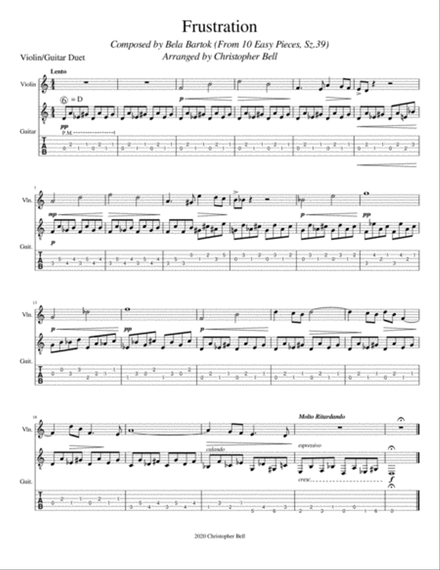 Bela Bartok - Frustration(From 10 Easy Pieces) - Violin/Guitar Duet String Duet scores gallery preview page 3