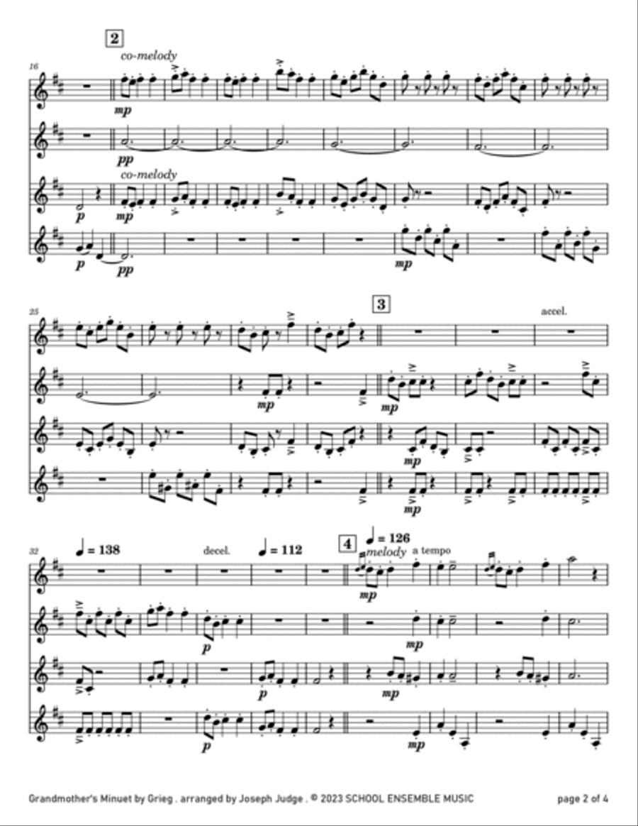 Grandmother's Minuet by Grieg for Clarinet Quartet in Schools Clarinet Quartet scores gallery preview page 2