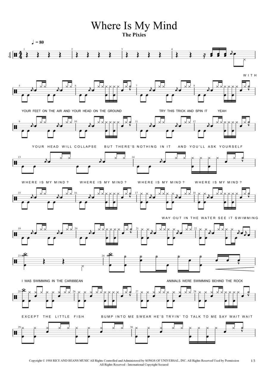 Where Is My Mind? Where Is My Mind? Drum Set scores gallery preview page 1