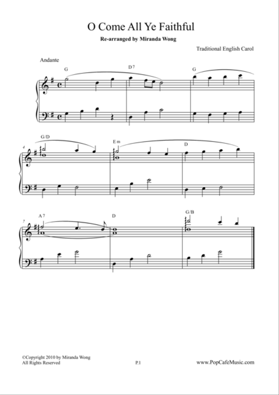 O Come All Ye Faithful - Easy Piano Solo (Beautiful Version) by Miranda Wong 4-Part - Digital Sheet Music