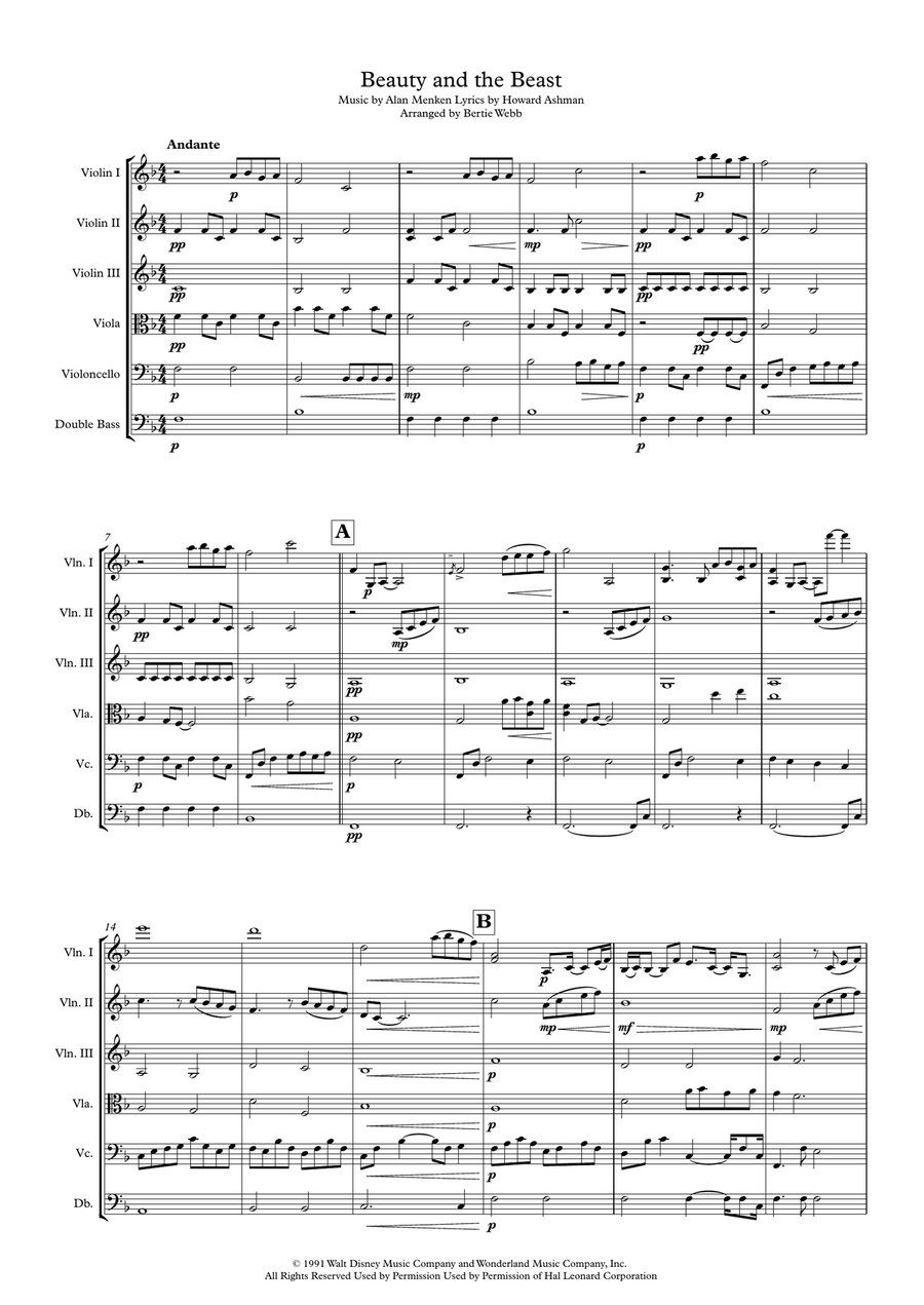 Beauty And The Beast String Orchestra scores gallery preview page 1