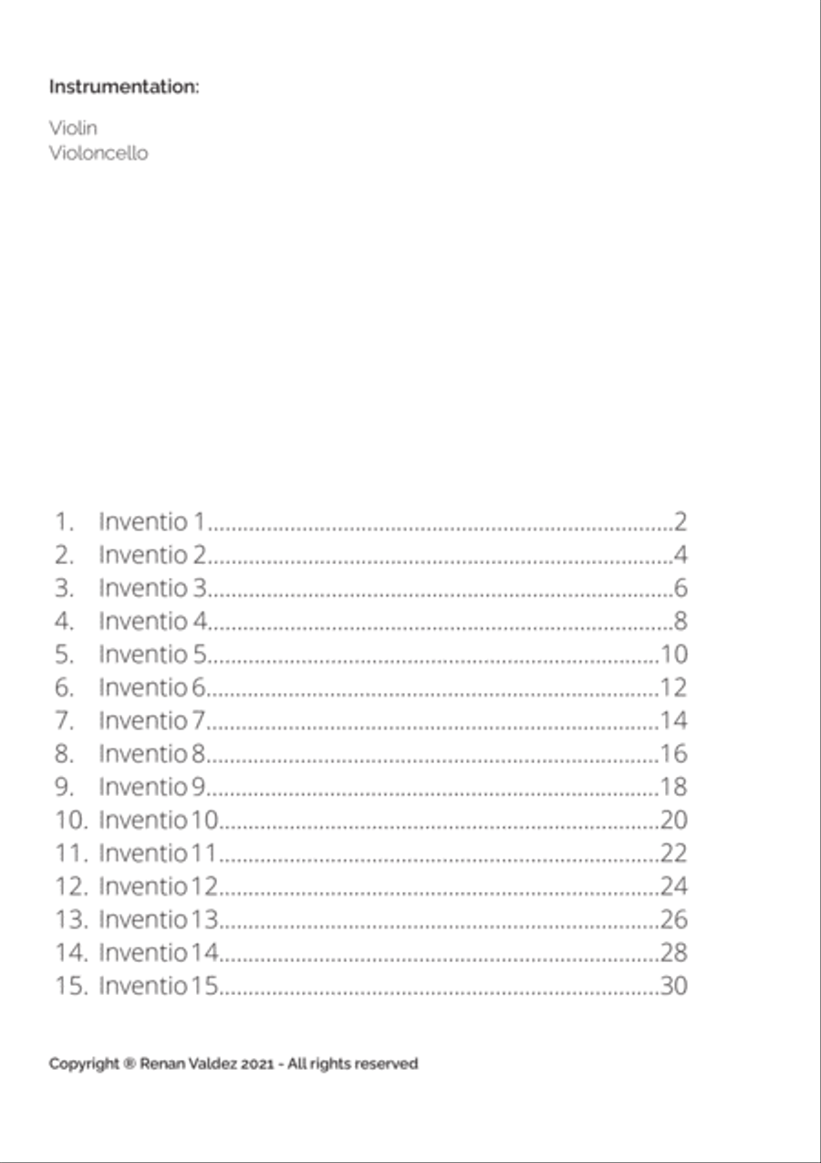 15 Two-Part Inventions (for violin and violoncello) String Duet scores gallery preview page 2
