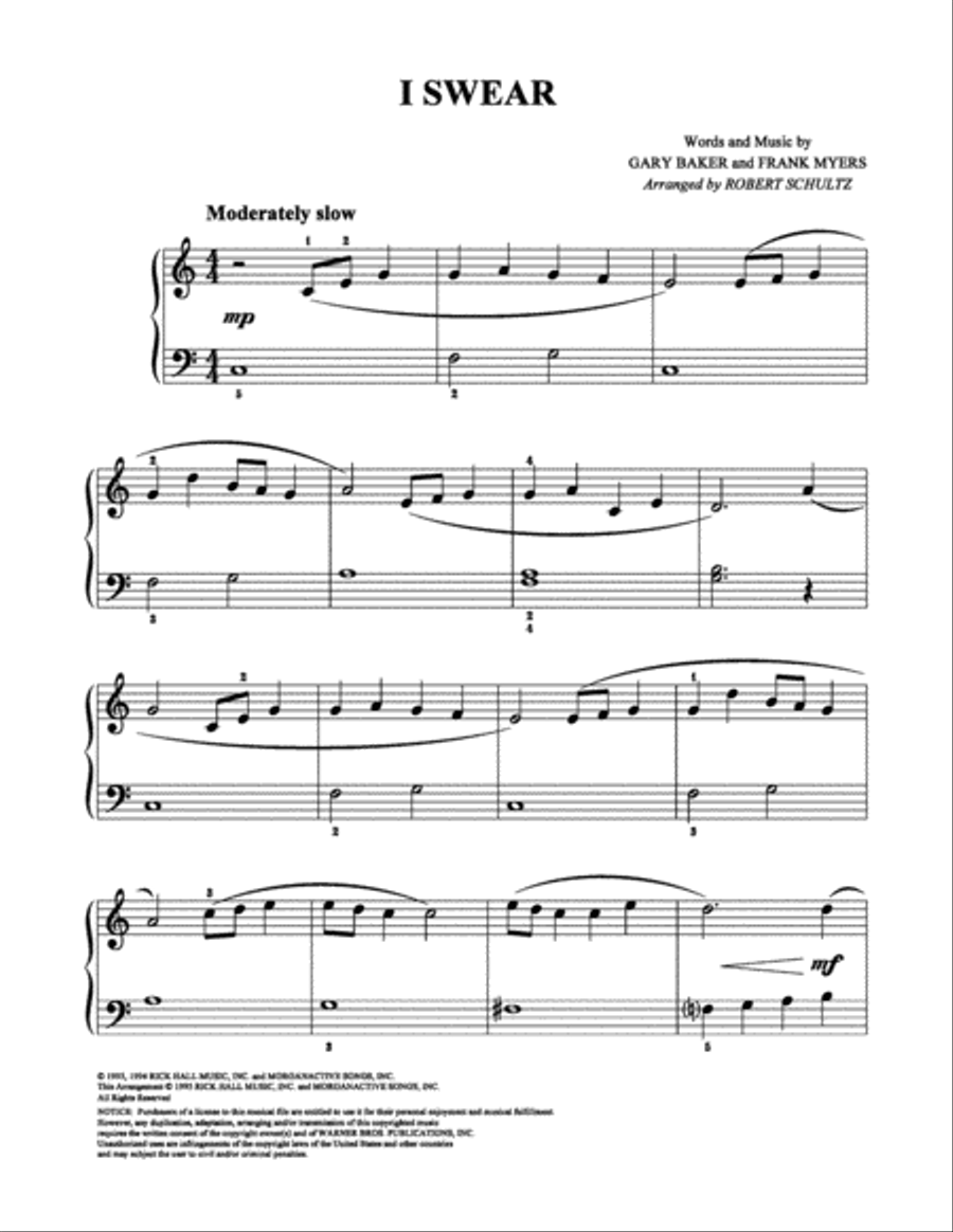 I Swear I Swear Easy Piano scores gallery preview page 1