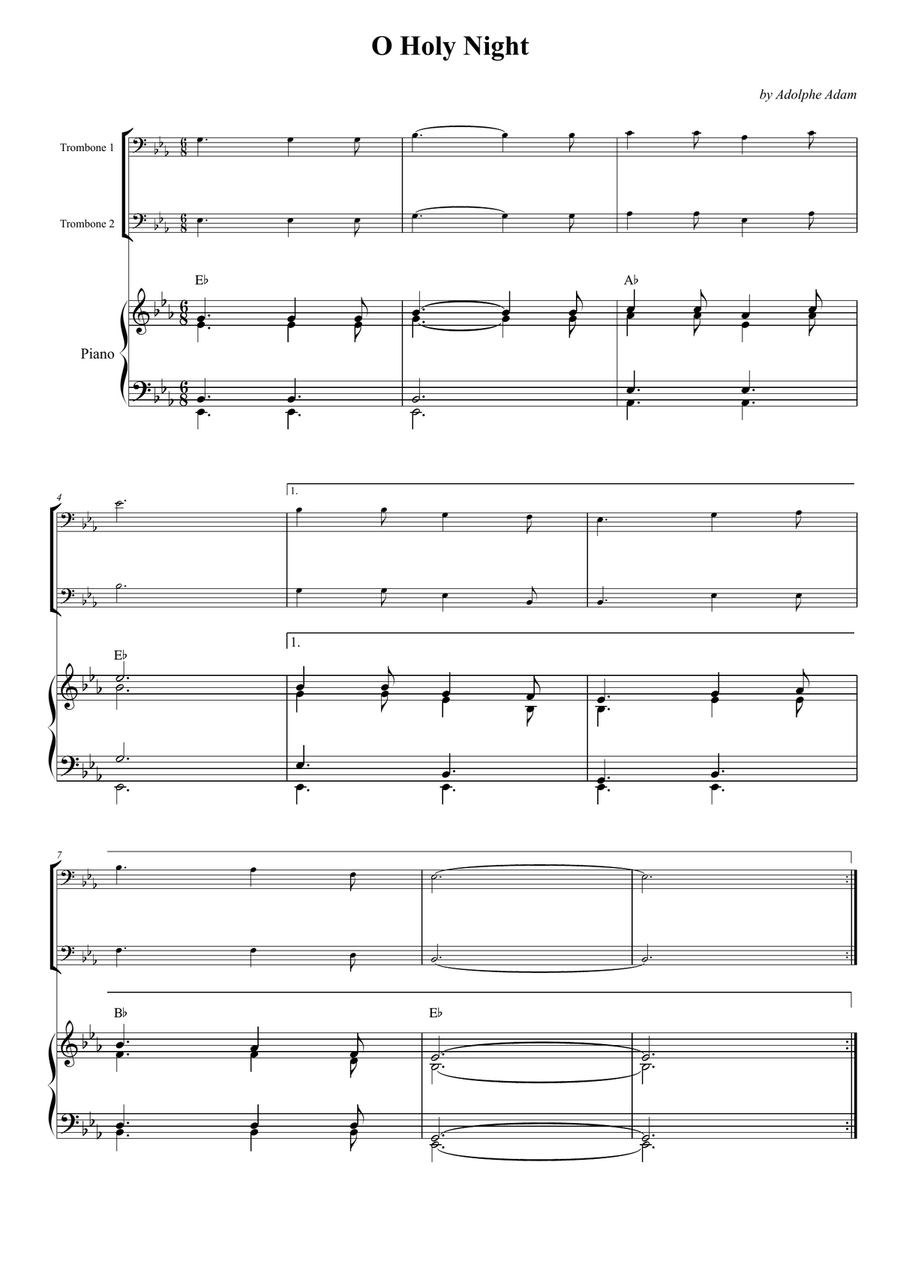 O Holy Night Trombone Duet scores gallery preview page 1
