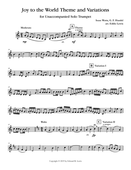 Joy to the World Theme and Variations for Unaccompanied Trumpet Solo image number null