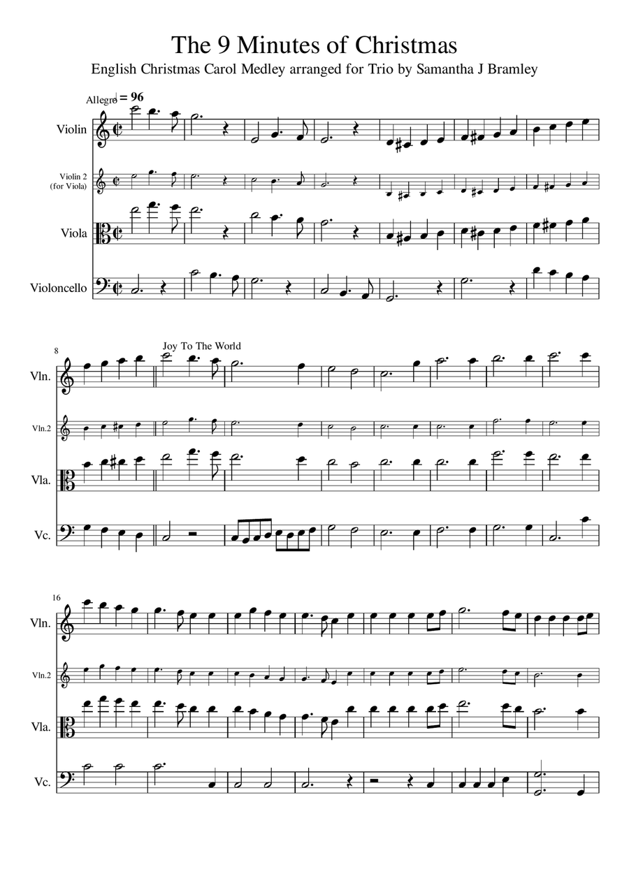 Christmas Carol Medley for String Trio - The 9 minutes of Christmas String Trio scores gallery preview page 1