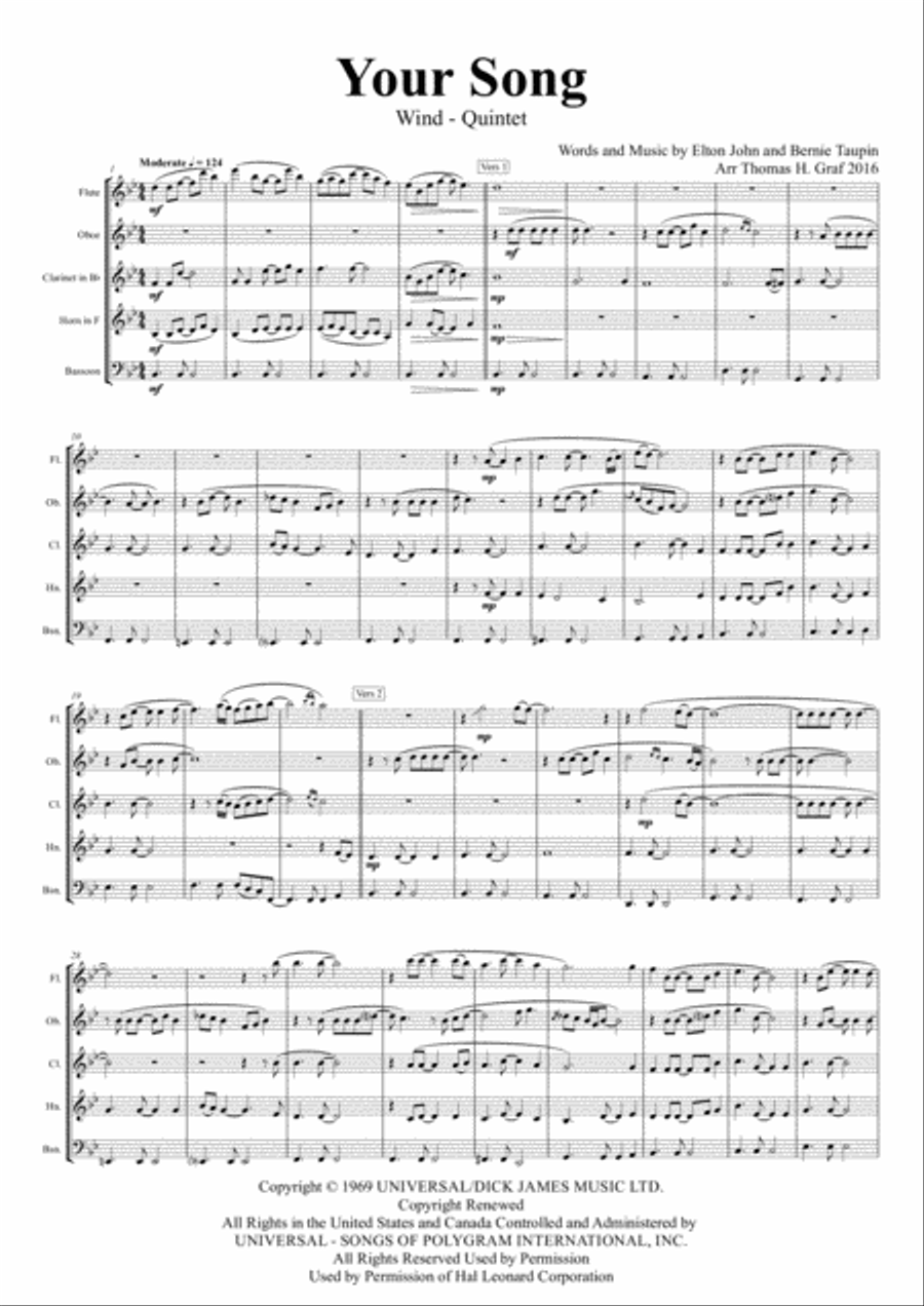 Your Song Woodwind Quintet scores gallery preview page 2